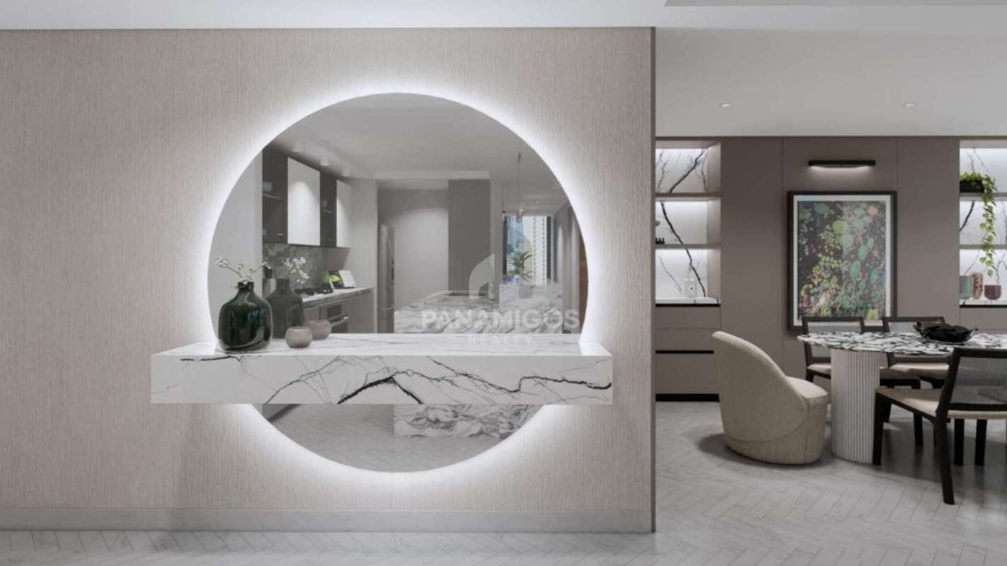 Luxury dining space with marble table and designer accents at Wanders & Yoo Marbella Panama