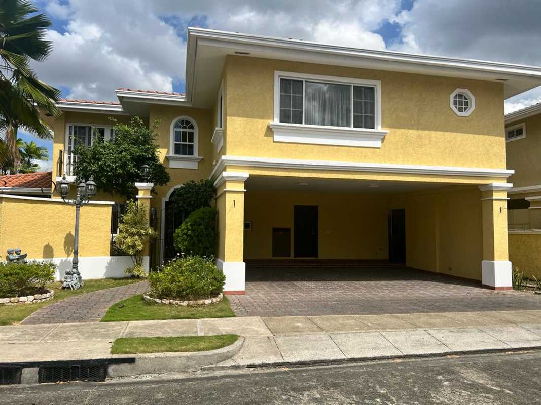 Elegant yellow two-story house with arches and balcony in PH Costa Dorada Costa del Este Panama