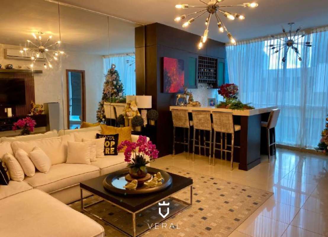 Large bright living room with marble floors and city views in PH Galeria Uno Obarrio Panama City