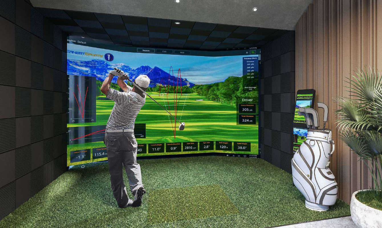 Fully equipped gym with large windows, modern design and red staircase at X The Building San Francisco Panama