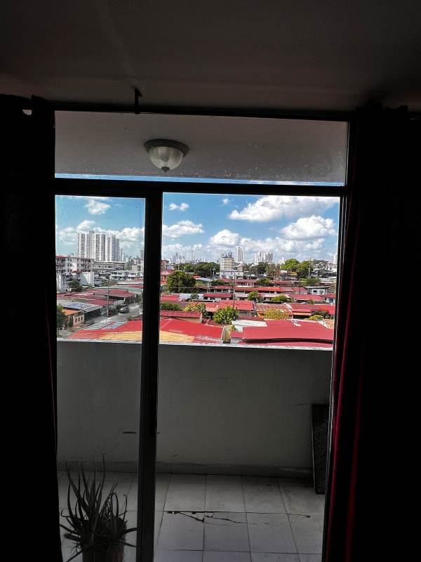 Skyline view from compact apartment balcony Panama City Río Abajo