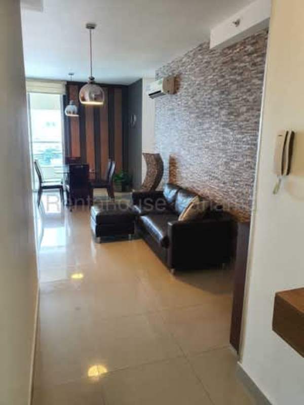 Contemporary living-dining with accent wall, tile flooring, pendant lights in PH Diamond Tower San Francisco