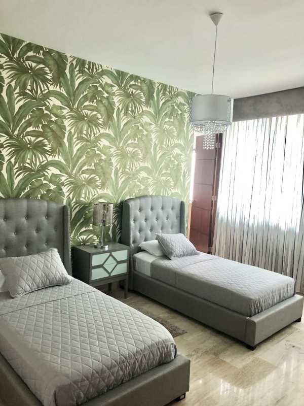 Twin beds bedroom modern tropical décor Punta Pacifica Panama luxury rental