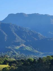 Mountain ridges covered in lush rainforest near Volcán Barú, overlook of fertile Geisha plantation Panama