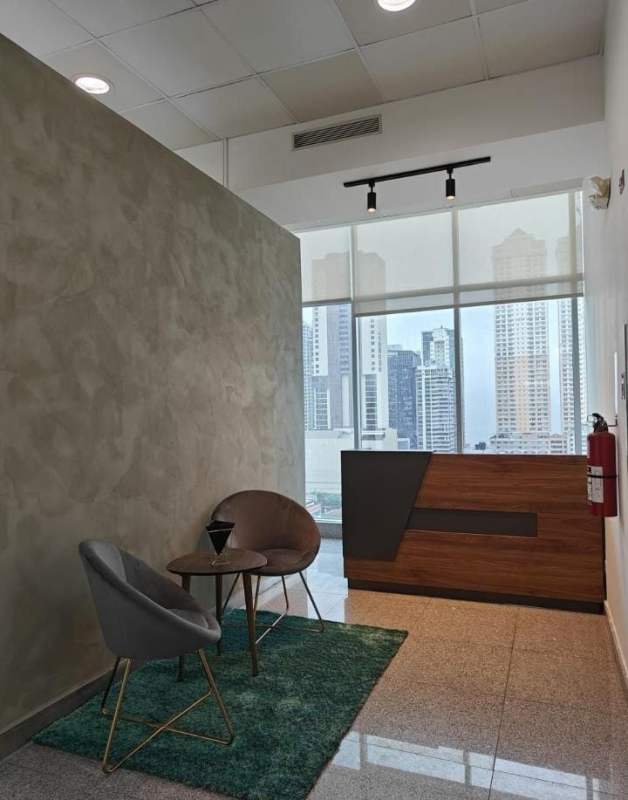 Modern tower facade in PH Habitats Plaza Obarrio Banking District Panama City