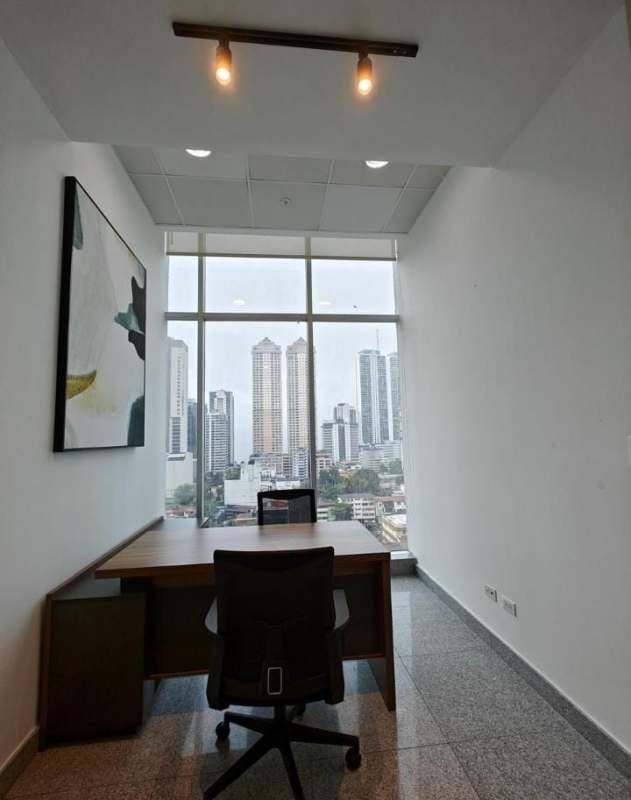 Bright open-plan office space with windows and tiled floors in PH Habitats Plaza, Obarrio, Panama City