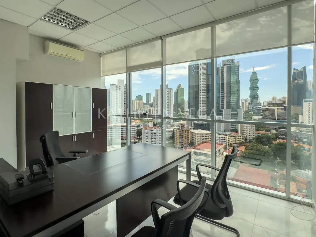 Furnished private office with large window city view Via Brasil Panama