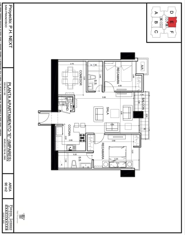 Apartment layout with balcony 2 bedrooms 2 bathrooms living dining in PH NEXT Coco del Mar