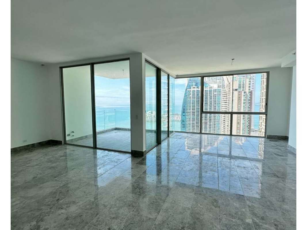 Living room with marble floors large sliding doors balcony panoramic views Pacific Point Panama