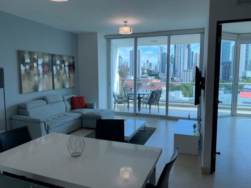 Large balcony with glass railing enjoying Pacific Ocean and Panama skyline at PH BICSA Tower Panama City