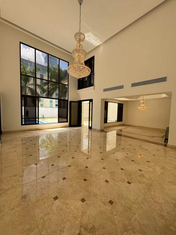 Modern bathroom with marble surfaces glass shower rental luxury home Panama