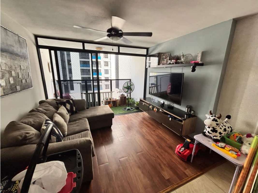 Living room with ceiling fan, large windows, and balcony in PH Terrazas del Rey Condado del Rey