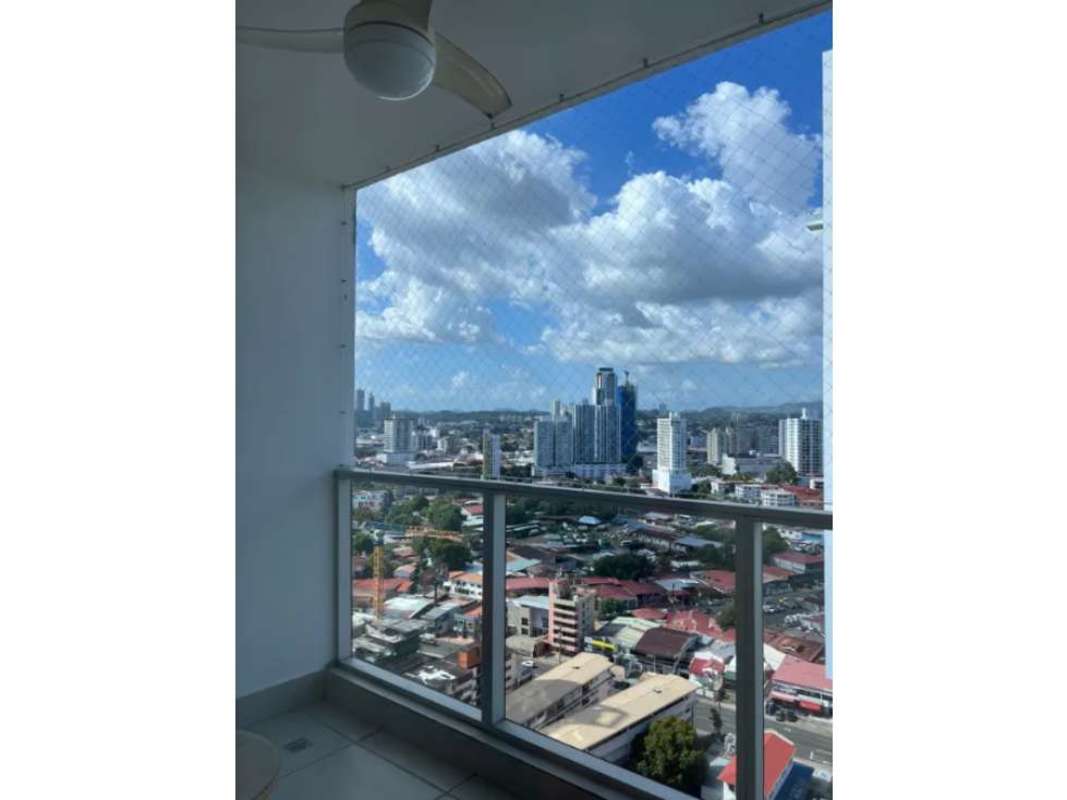 Private balcony offering panoramic Panama City skyline view from Jade Tower San Francisco