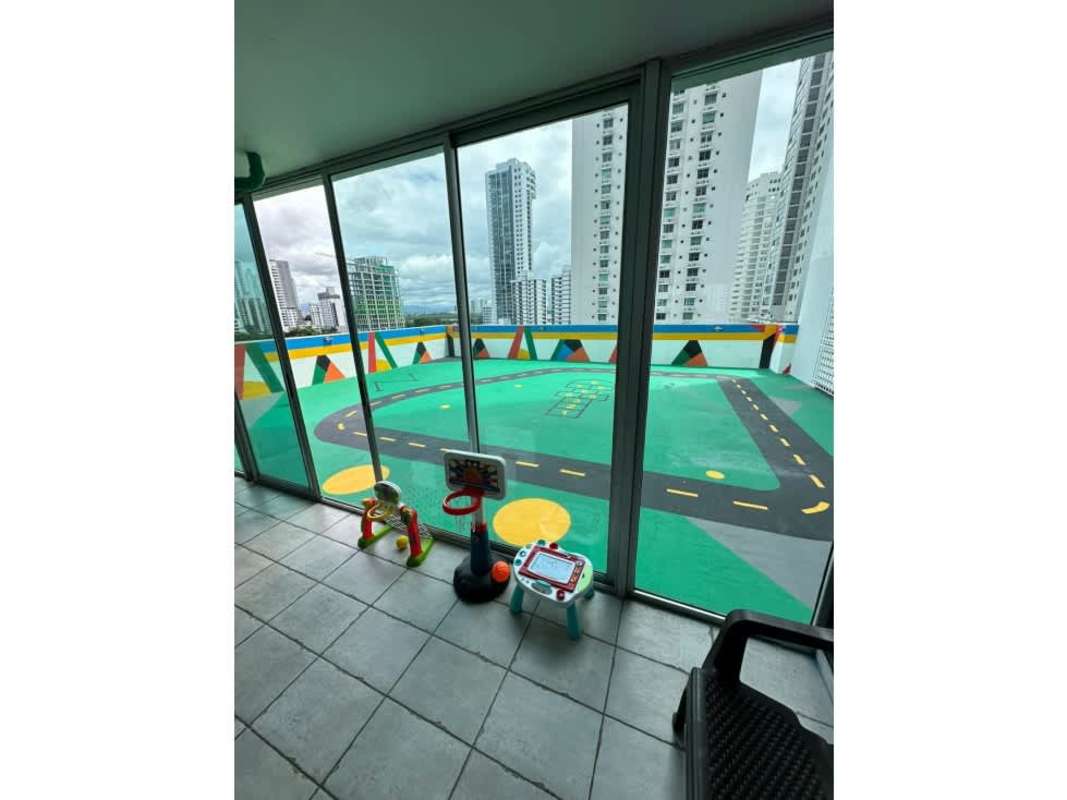 Bedroom with large windows and city ocean views PH Moon Tower Coco del Mar Panama