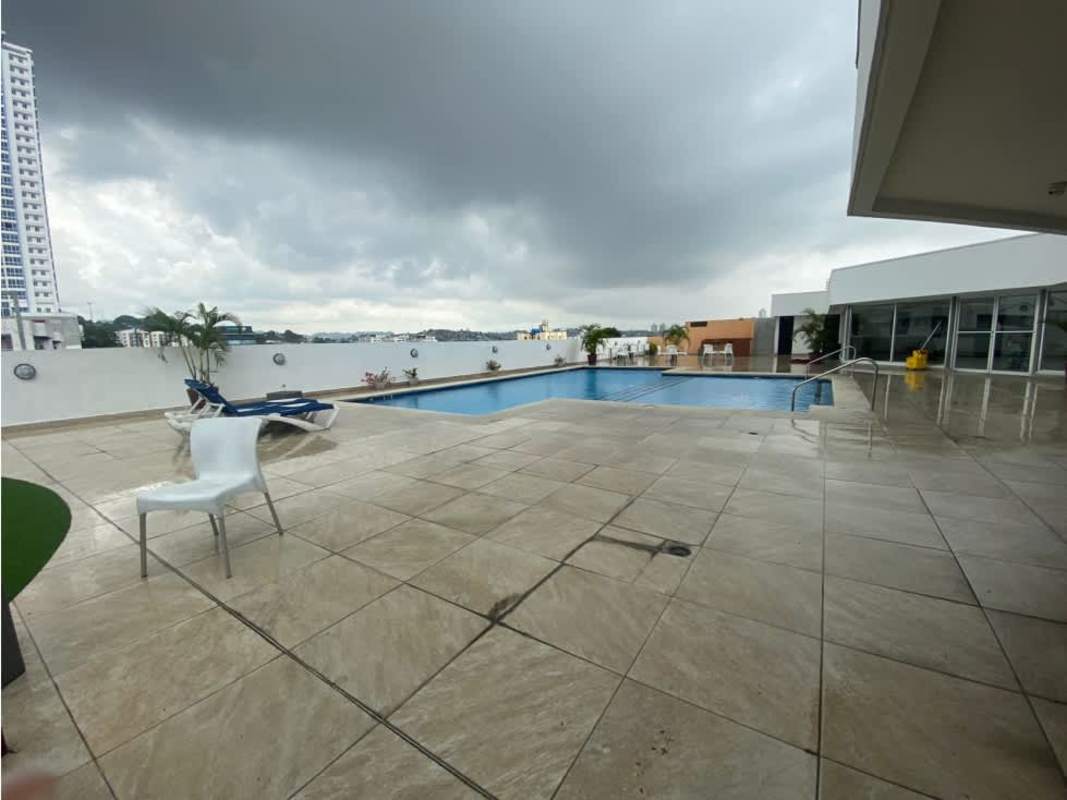 Outdoor kids' play structures and artificial turf at PH Riverside Panama City