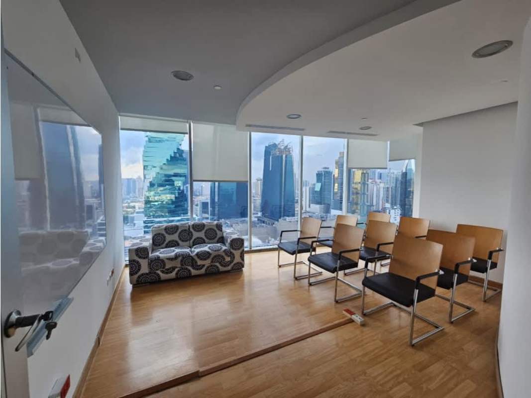 Furnished corporate office with glass walls panoramic vista Torre Global Bank Panama