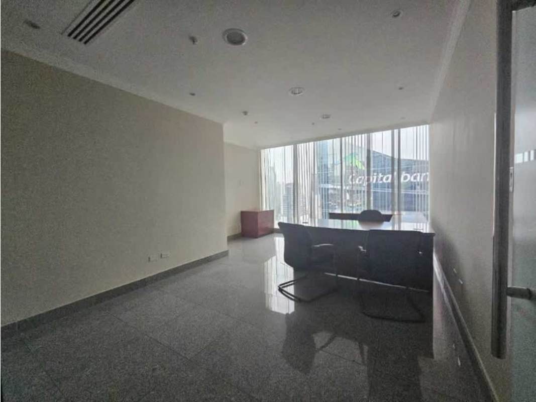Compact kitchenette and break room area in furnished office PH Global Tower Panama