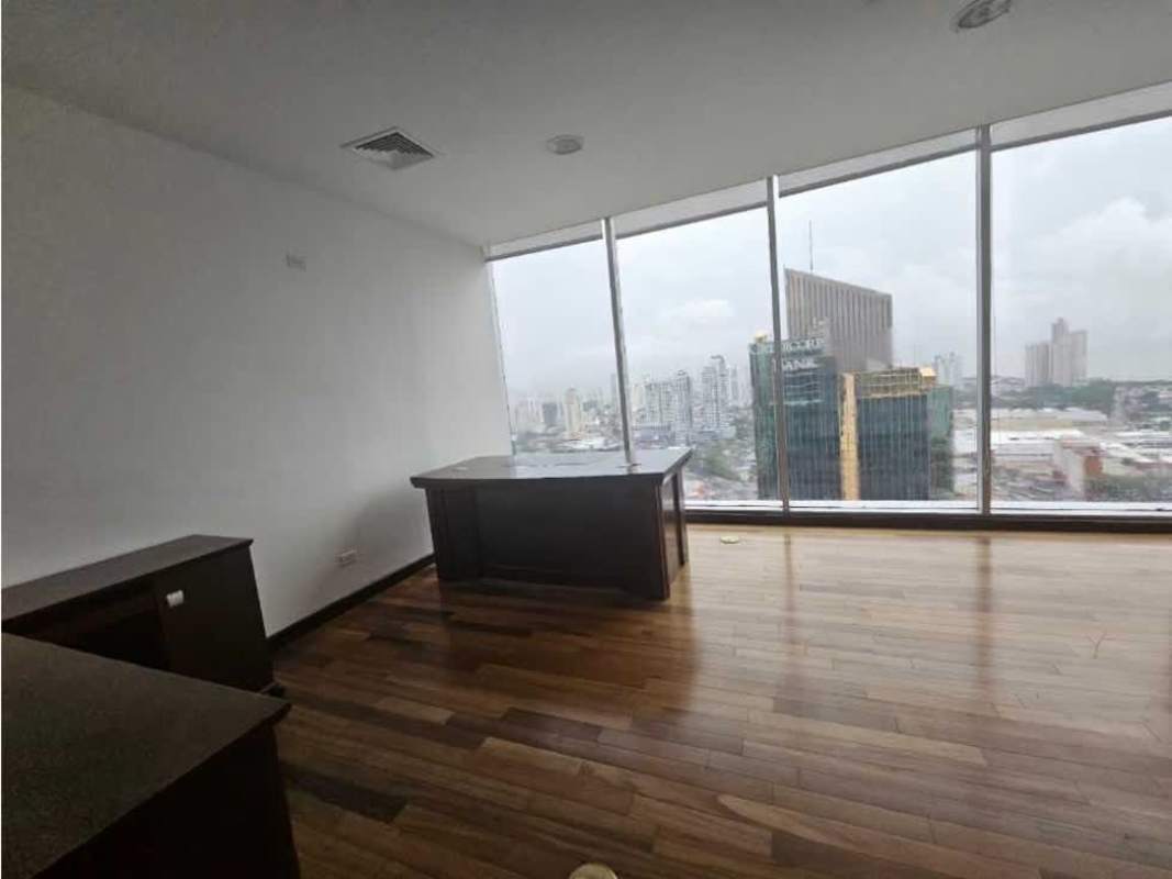 Large open workspace area with wooden flooring in furnished office Calle 50 Panama City