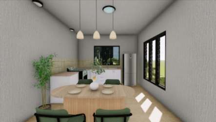 Kitchen and dining space under construction in Cambutal home Panama real estate