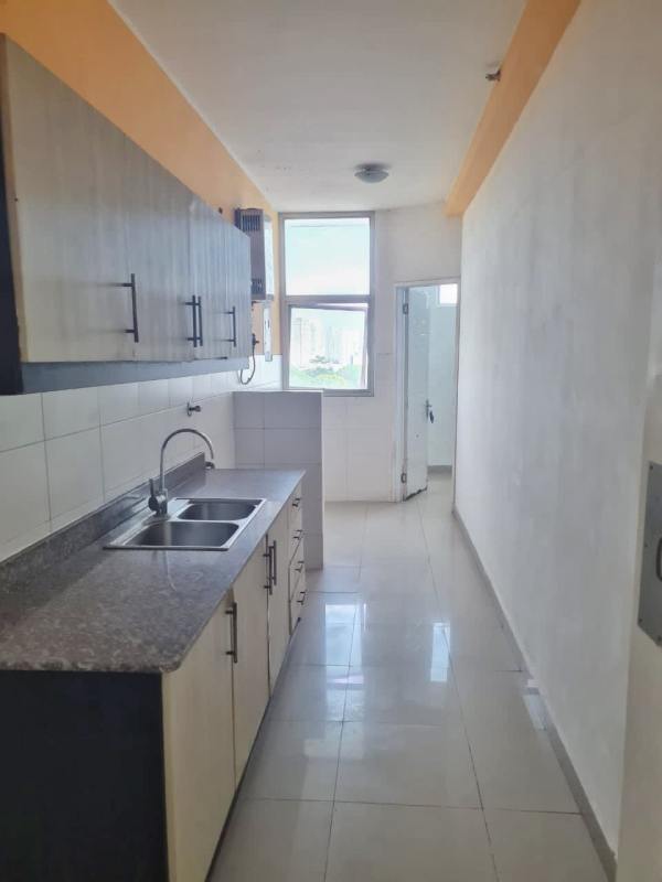 Kitchen and laundry area with utility sink, cabinets, gas heater in apartment PH Latorraca Panama City