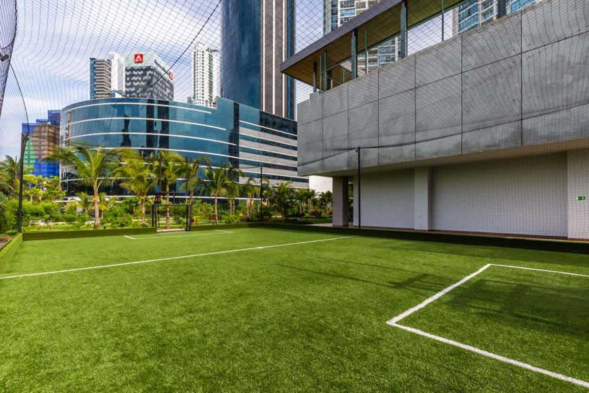 Luxury master bedroom with large windows, ocean views, ensuite bath at PH Garden Skyline Costa del Este Panama