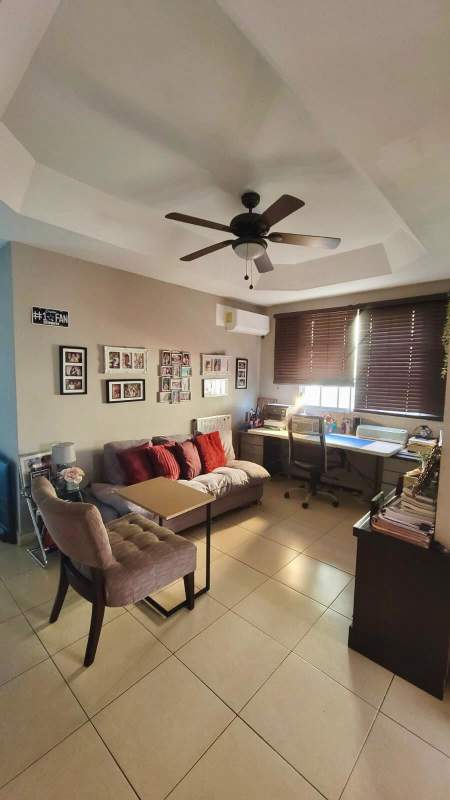 Den or office space with tiled floors, ceiling fan, and window in Crystal Springs Condado del Rey Panama