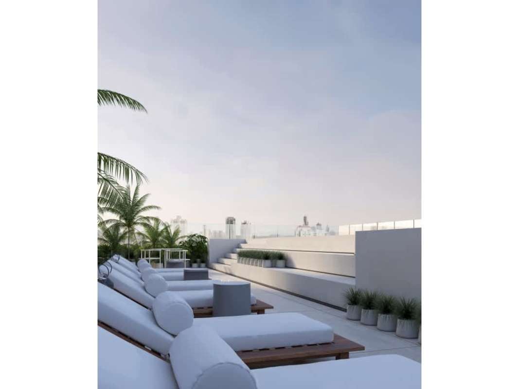 Evening rooftop terrace with lounge and skyline view Kyte Obarrio Panama