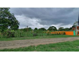 Grassy cleared lot with fence and dirt road in Nueva Gorgona near Pacific beaches