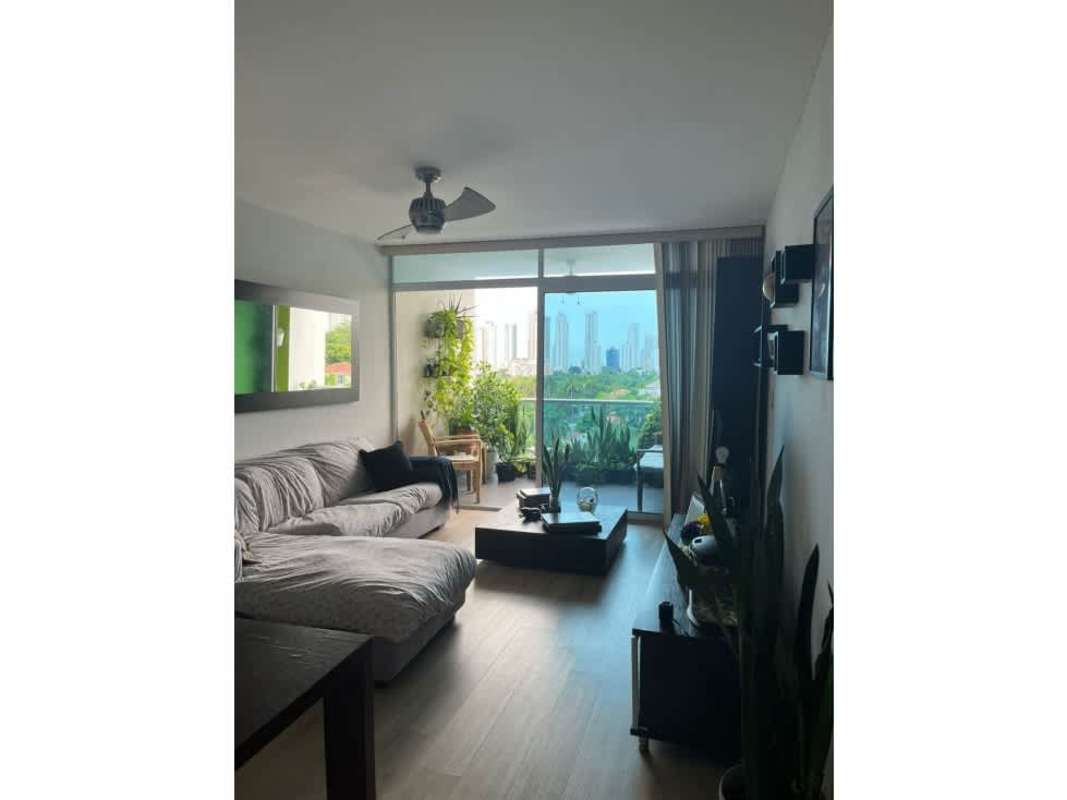 Bright living room with large windows, balcony city view in PH Tower Park Panama City