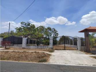 View of securely fenced lot with mature trees flat open land at Punta Barco Panama