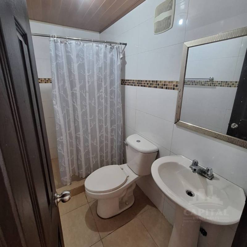 Small bathroom with pedestal sink shower mosaic tiles PH Villa Andalucía Las Acacias Panama