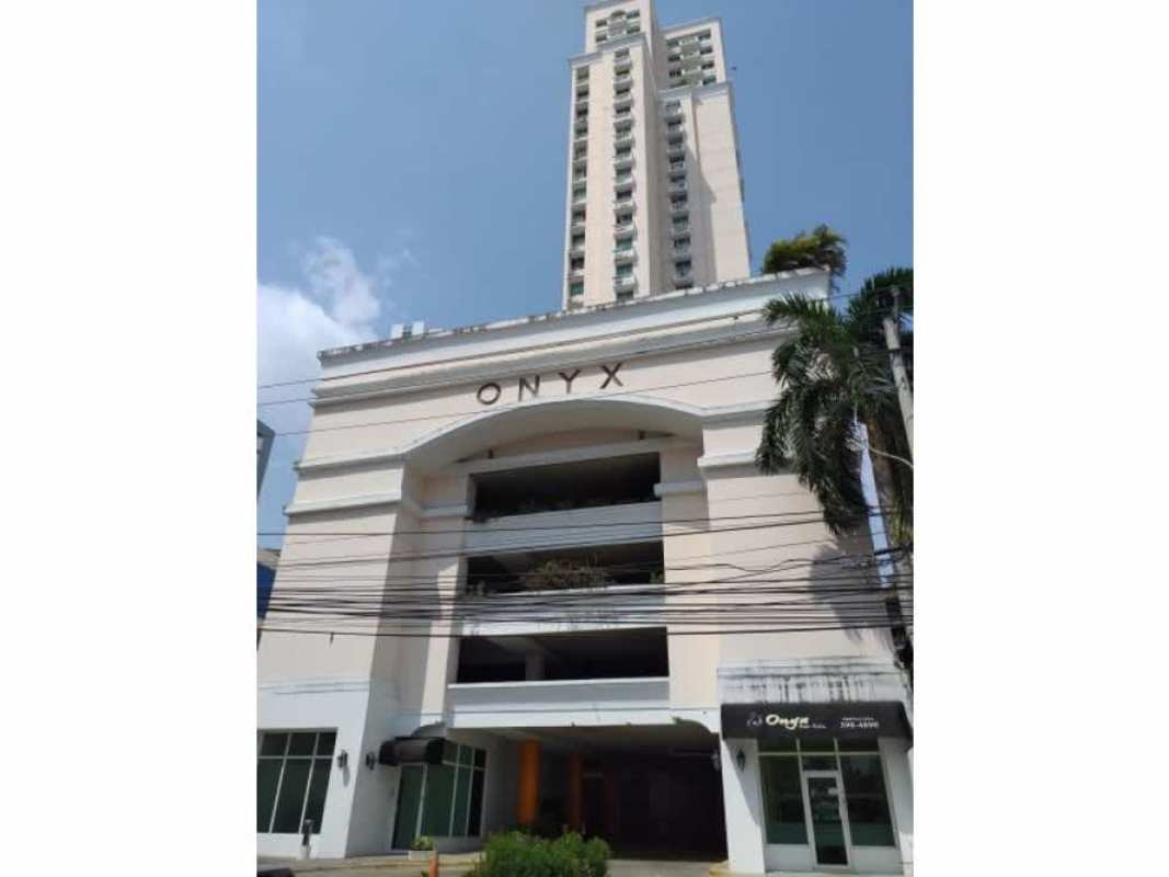 Front facade of PH Onyx Towers building high-rise on Vía Argentina Panama City