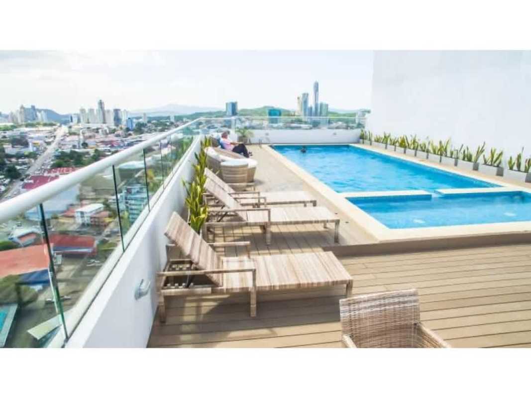 Rooftop terrace with seating areas and city views in PH Macedonia Tower El Ingenio Panama