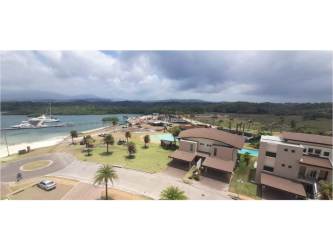 Aerial view of Playa Escondida, Portobelo Panama with marina, ocean access and resort condos