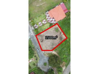 Aerial image of large lot outlined with red borders near houses in Coronado Panama