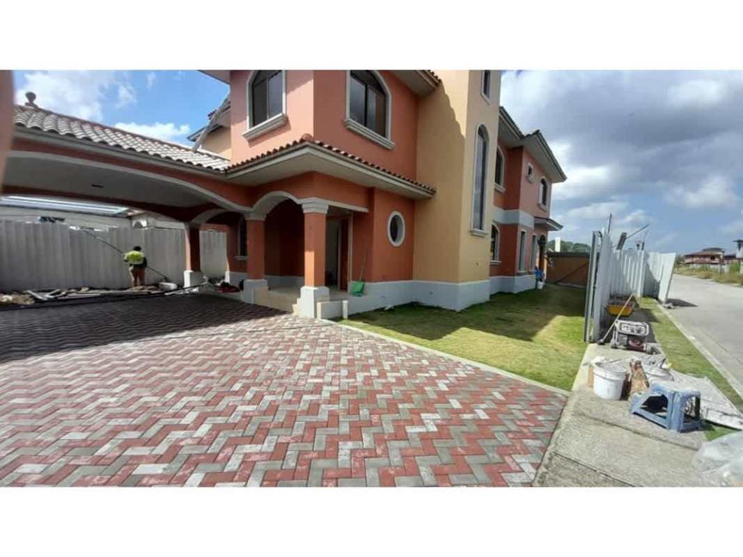 Empty spacious bedroom with arched windows and tiled floors in El Doral Costa Sur Panama