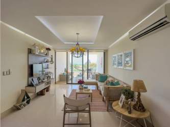 Open concept living dining room with balcony access in PH Perlamar Casamar Panama