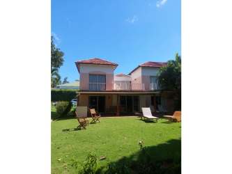 Contemporary two-level villa with balconies palm trees and garden in Costa Blanca beach golf resort Panama