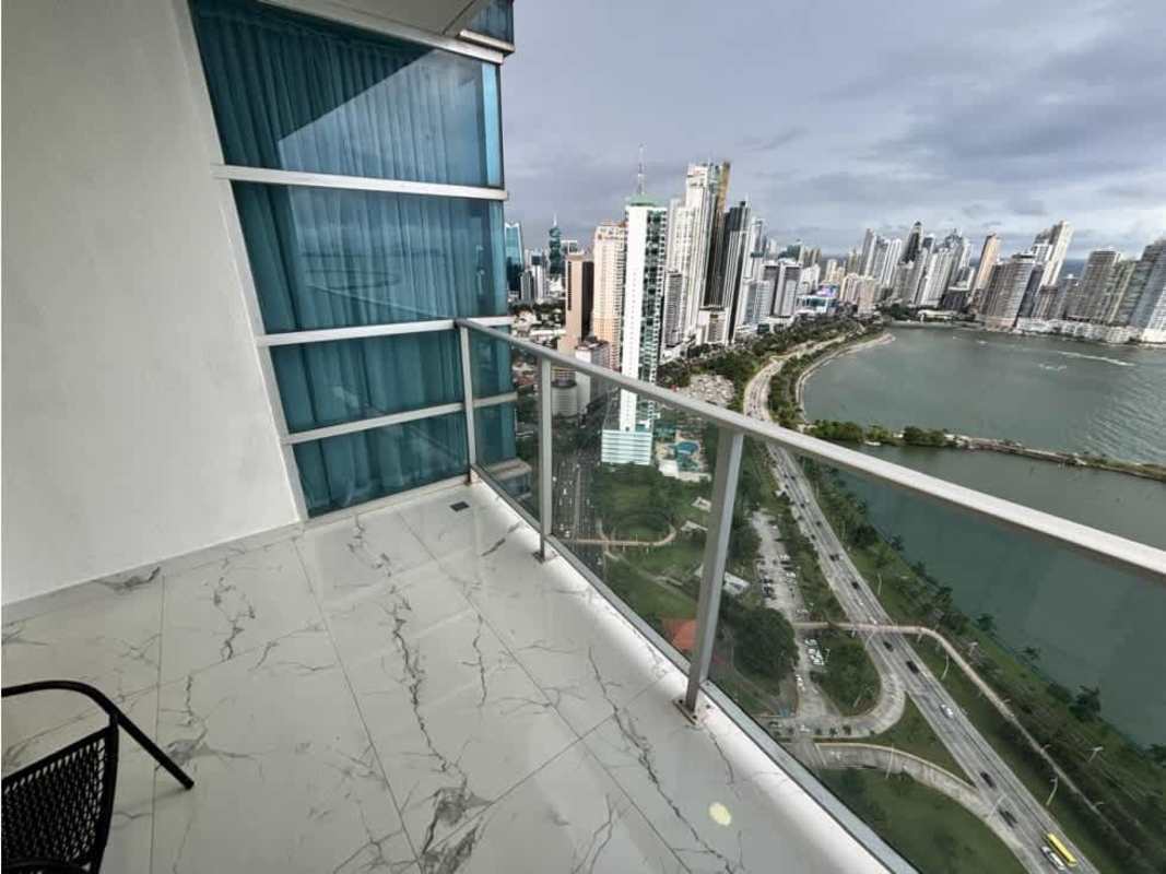 Stunning waterfront city skyline view from balcony at PH White Panama City