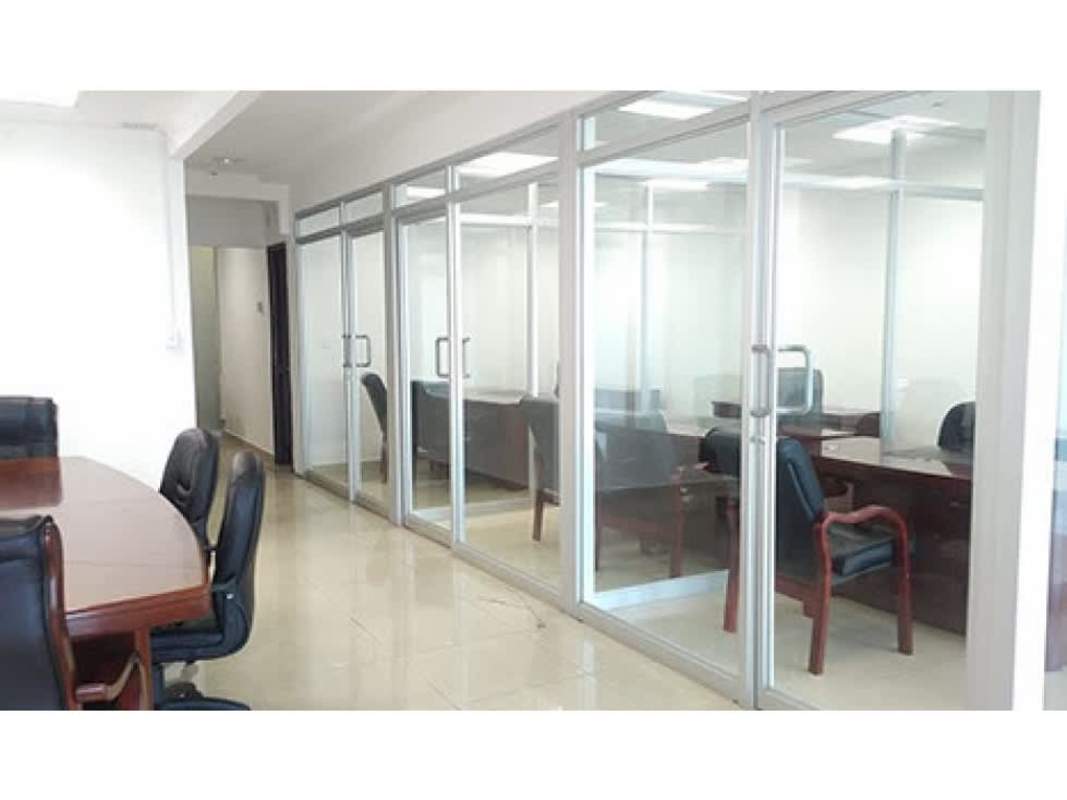 Spacious executive office with glass partitions and tile floor in Global Bank Tower Panama