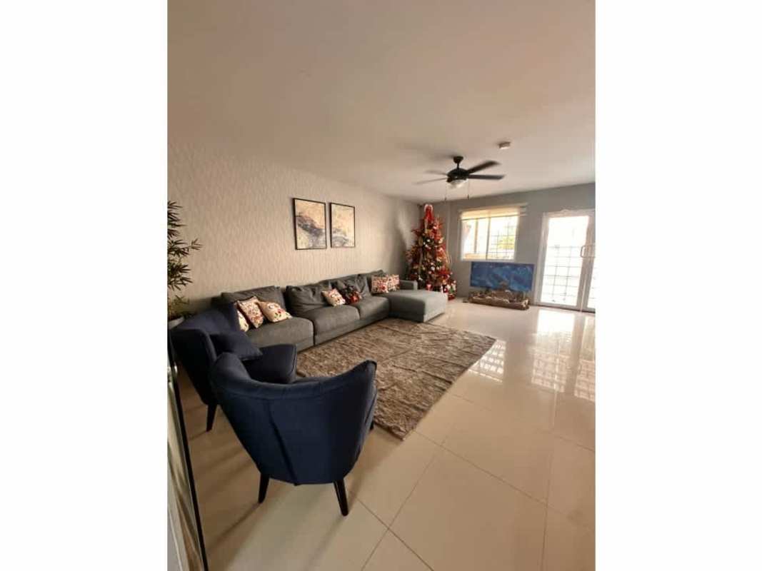 Modern kitchen with tile finish wood cabinetry Altos del Bosque El Doral house rental Panama