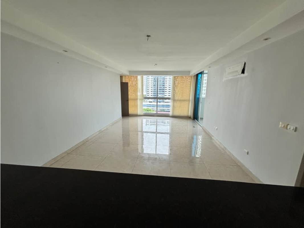 Modern empty living room with large windows tile floors and skyline PH Harmony Tower Panama