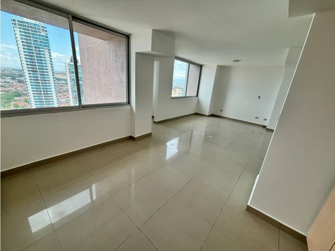 Private penthouse balcony with panoramic ocean and city skyline views in Costa del Este Panama