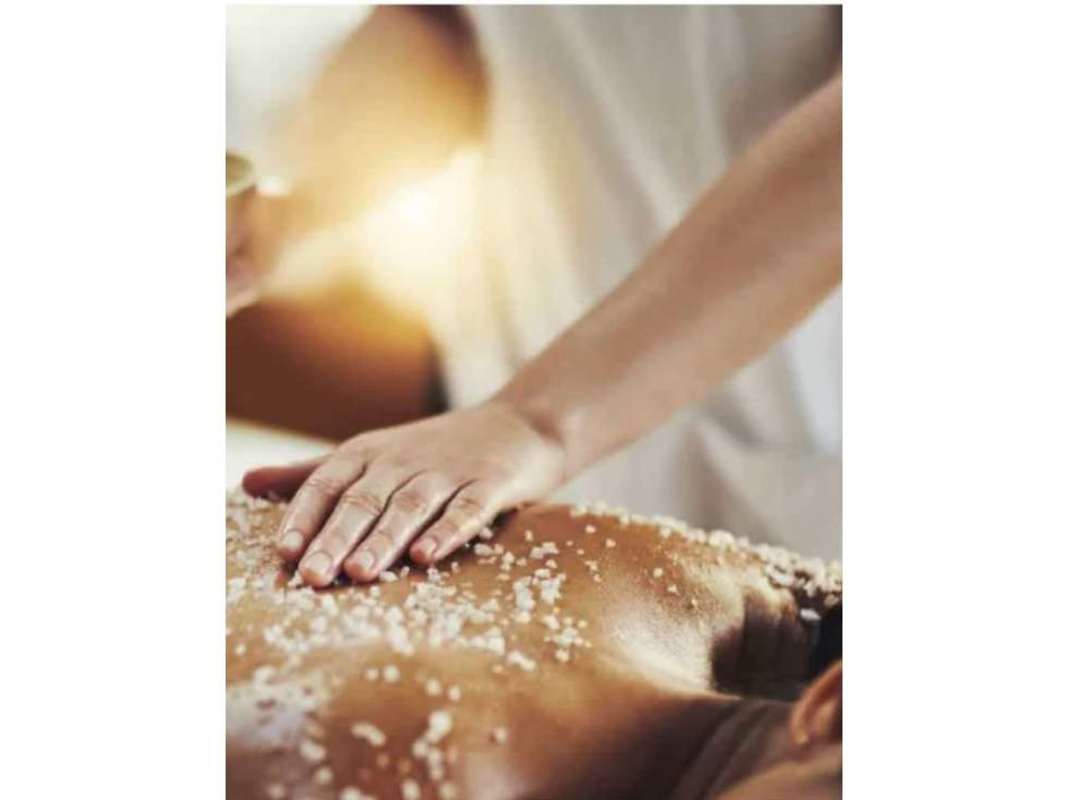 Spa therapy exfoliation massage treatment close up within Ocean Reef Islands community Panama City