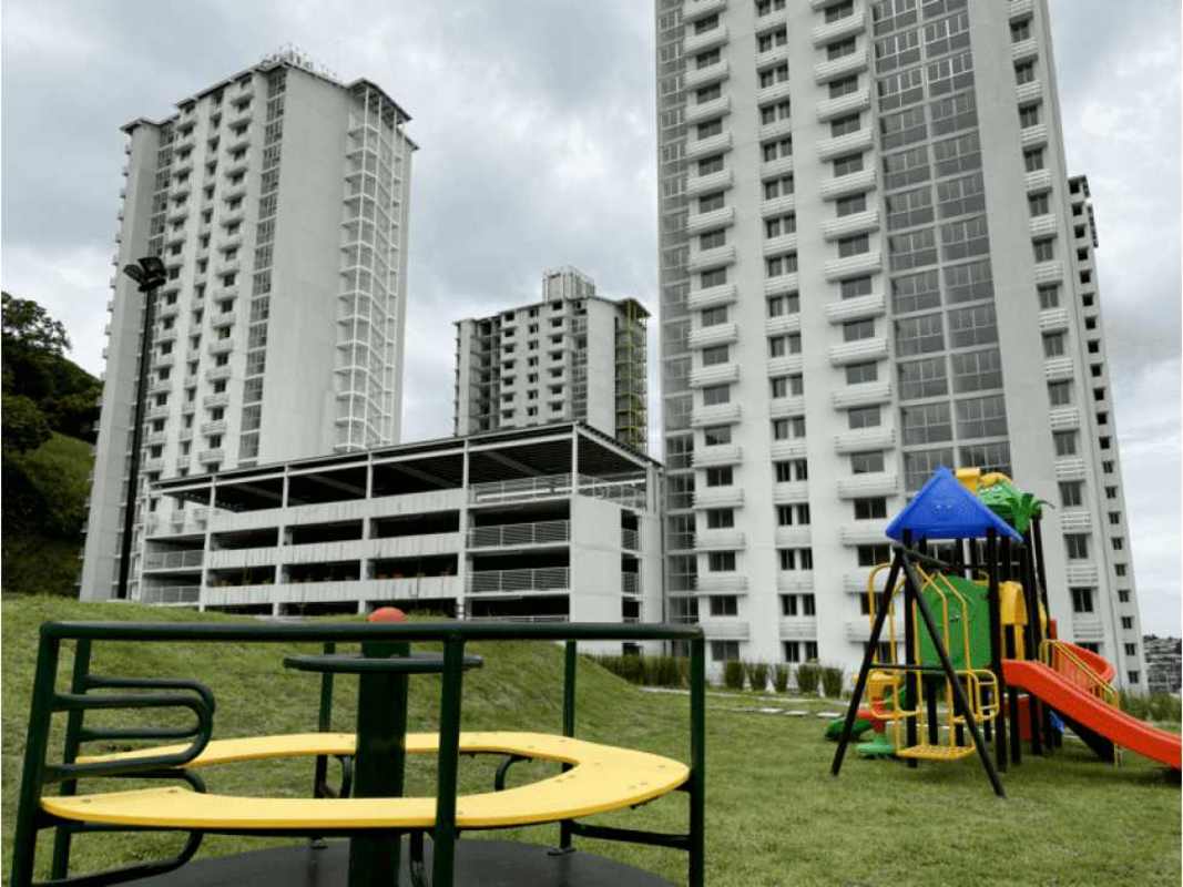 Bright modern open living dining area with ceramic flooring at PH Bella Natura Los Andes Panama City