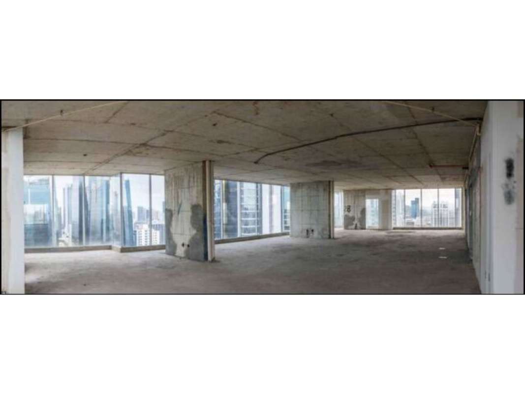 Unfinished large open office floor in Torre Optima Obarrio with panoramic skyline view in Panama City