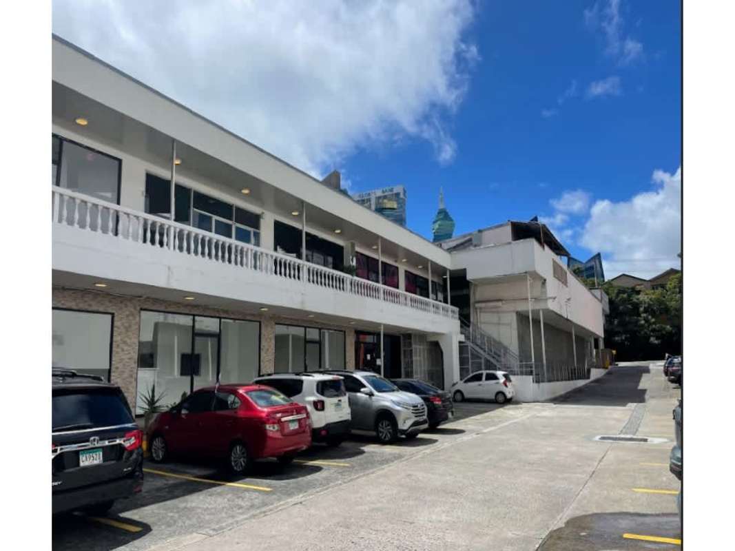 Two-story Display Plaza with glass storefronts and parking in Via Brasil Panama City
