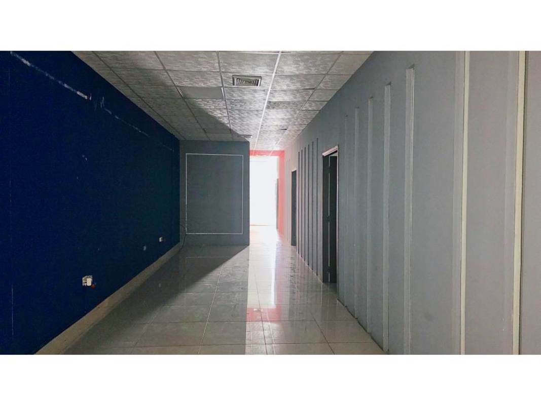 Interior corridor commercial unit tiled floor blue & grey walls Display Plaza Via Brasil Panama