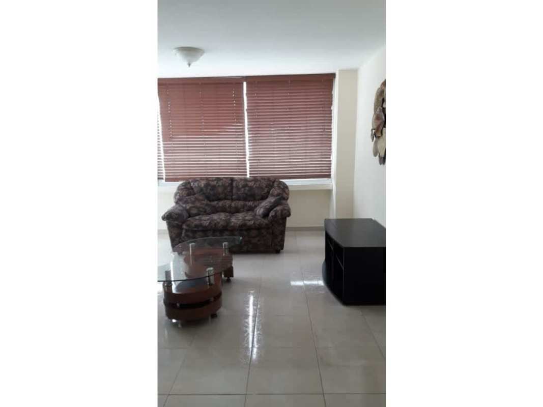 Compact modern kitchen with white cabinets, gas stove, sink, refrigerator PH Edison Park Panama