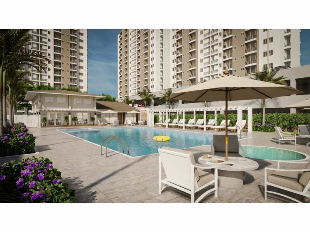 Outdoor social area with swimming pool PH Los Pueblos Tower 7 Juan Díaz Panama